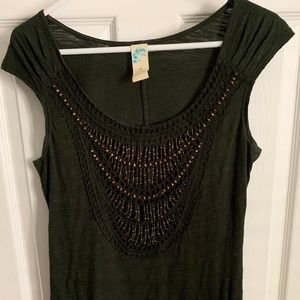 Anthropologie Green Beaded Top